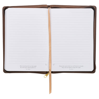 Soar Brown Faux Leather Classic Journal with Zipped Closure - Isaiah 40:31