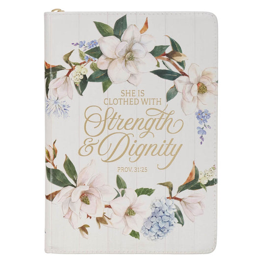 Strength and Dignity Blush Magnolia Faux Leather Journal - Proverbs 31:25