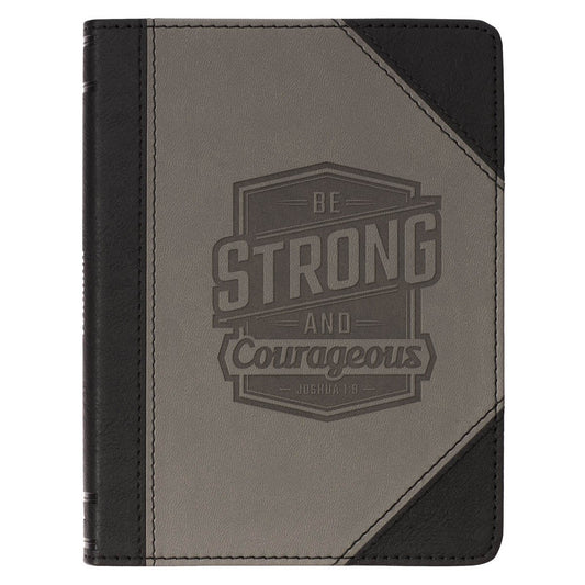 Be Strong and Courageous Black and Gray Faux Leather Handy-sized Journal - Joshua 1:9