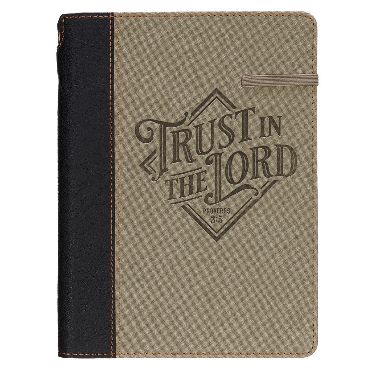 Trust in the Lord Black and Sand Faux Leather Classic Journal with Pen Holder - Proverbs 3:5