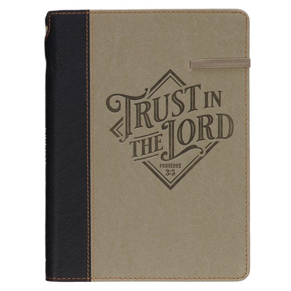 Trust in the Lord Black and Sand Faux Leather Classic Journal with Pen Holder - Proverbs 3:5