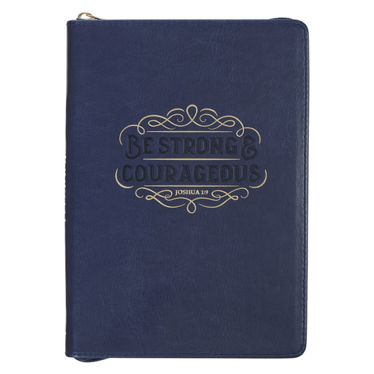 Be Strong and Courageous Blue Faux Leather Journal with Zipper Closure - Joshua 1:9