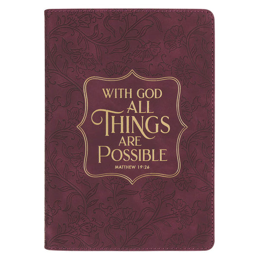 Things Are Possible Burgundy Faux Leather Classic Journal - Matthew 19:26