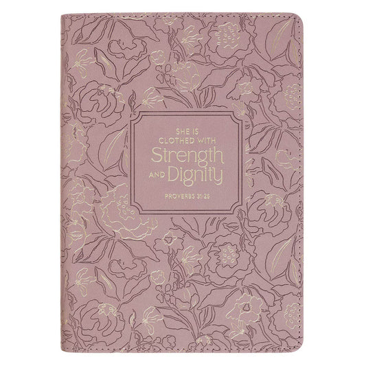 Strength and Dignity Dusty Purple Floral Faux Leather Classic Journal - Proverbs 31:25