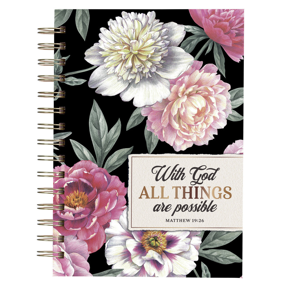 All Things Are Possible Floral Large Wirebound Journal - Matthew 19:26