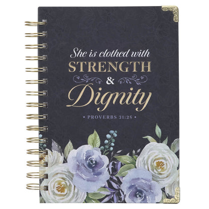 Strength & Dignity Indigo Rose Large Wirebound Journal - Proverbs 31:25