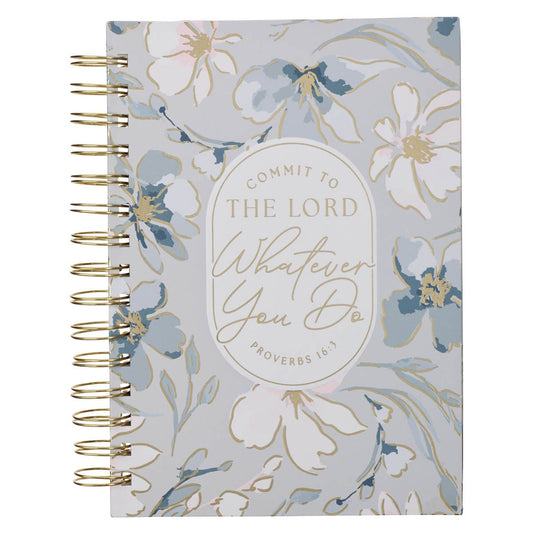 Commit to the Lord Pale Blue Floral Spiral-bound Journal - Proverbs 16:3