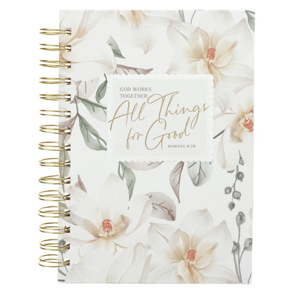 All Things for Good White Magnolia Wirebound Journal - Romans 8:28