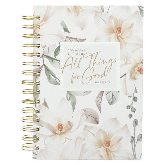 All Things for Good White Magnolia Wirebound Journal - Romans 8:28