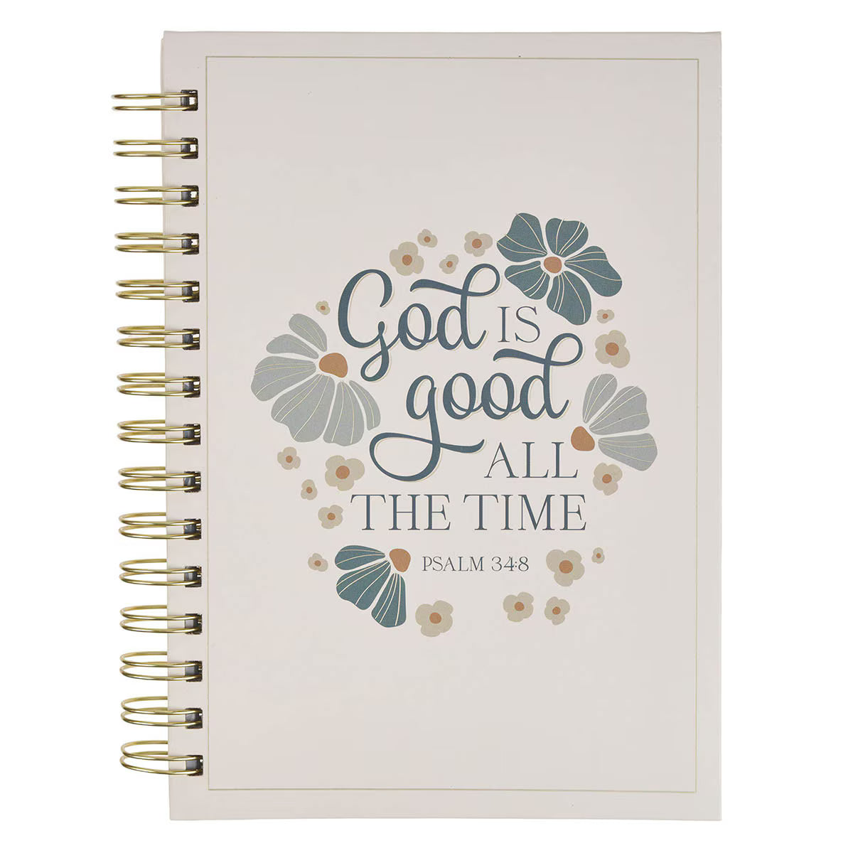 God Is Good Blue Blooms Spiral Journal - Psalm 34:8