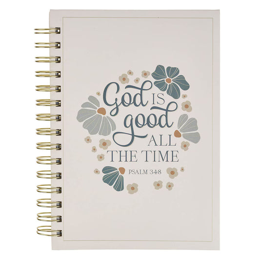 God Is Good Blue Blooms Spiral Journal - Psalm 34:8