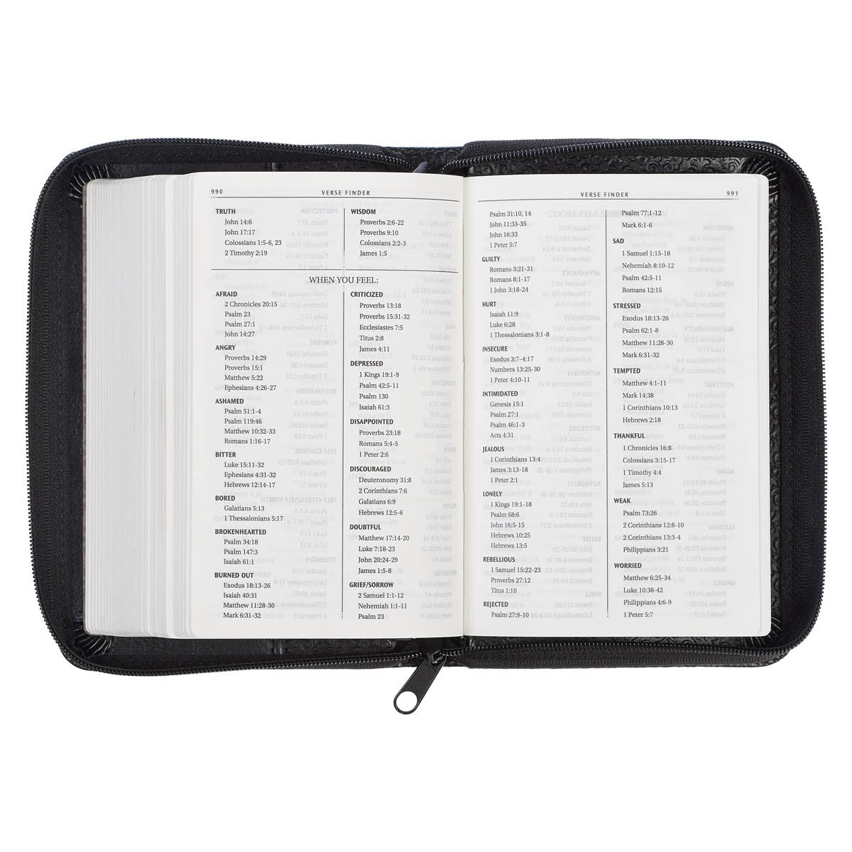 Black Faux Leather King James Version Pocket Bible with Zippered Closure