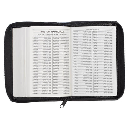 Black Faux Leather King James Version Pocket Bible with Zippered Closure