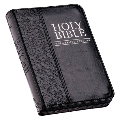 Black Faux Leather King James Version Pocket Bible with Zippered Closure