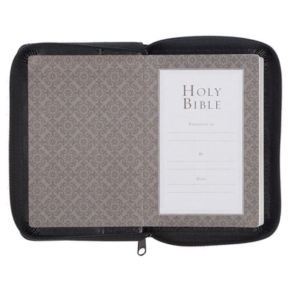 Black Faux Leather King James Version Pocket Bible with Zippered Closure