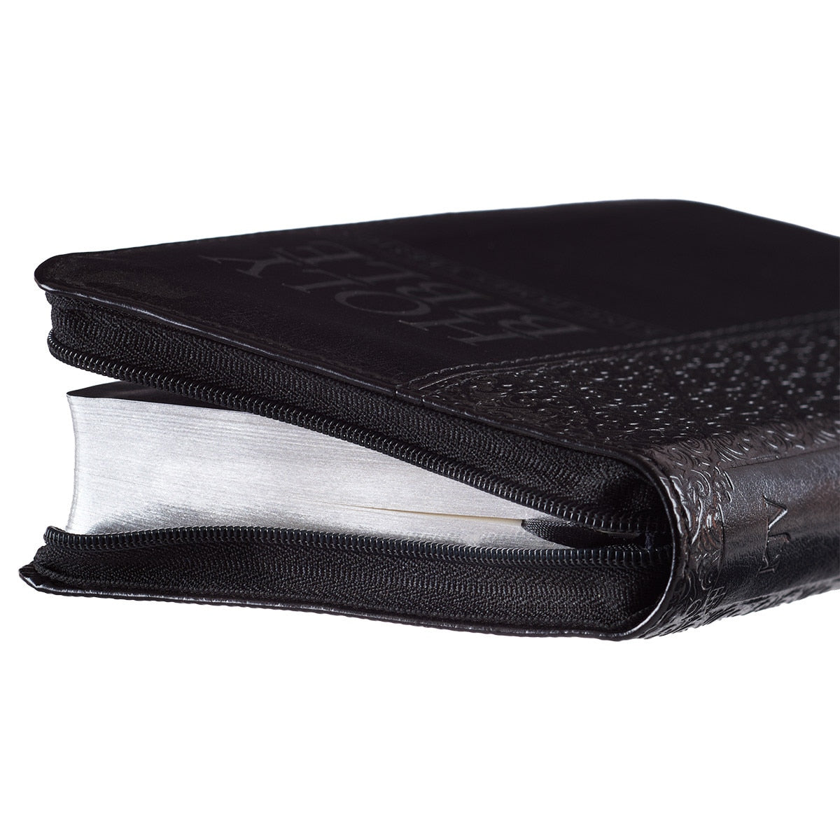 Black Faux Leather King James Version Pocket Bible with Zippered Closure