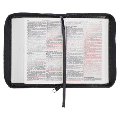 Black Faux Leather King James Version Pocket Bible with Zippered Closure