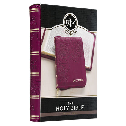 Maroon Faux Leather Compact King James Version Bible with Zipper Closure