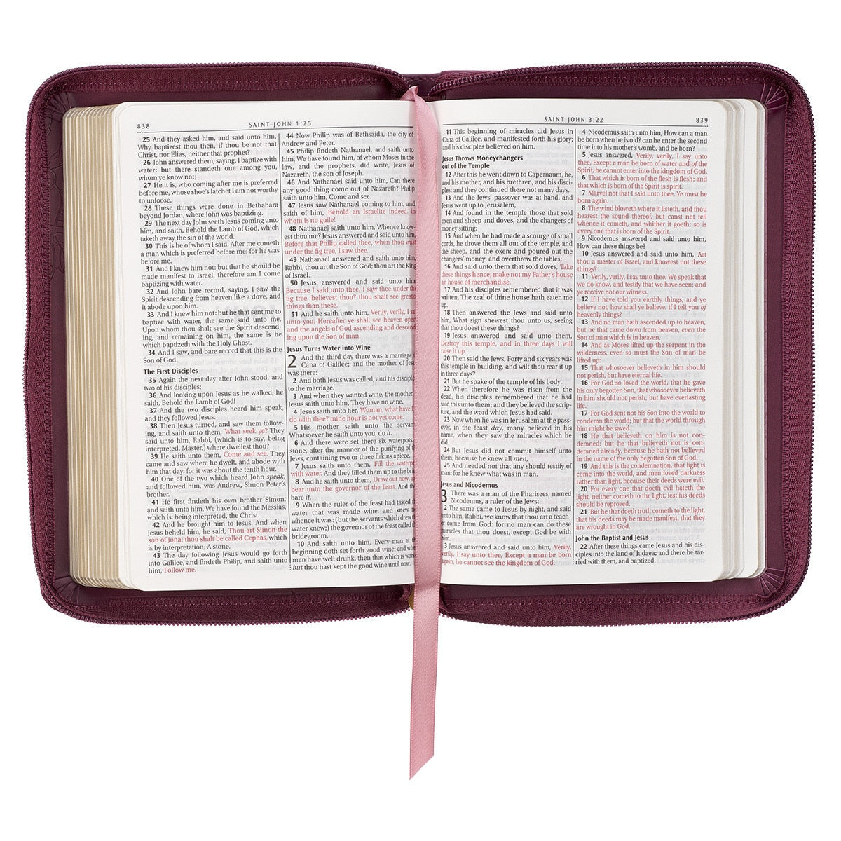 Maroon Faux Leather Compact King James Version Bible with Zipper Closure