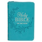 Aqua Faux Leather King James Version Pocket Bible with Zipper Closure