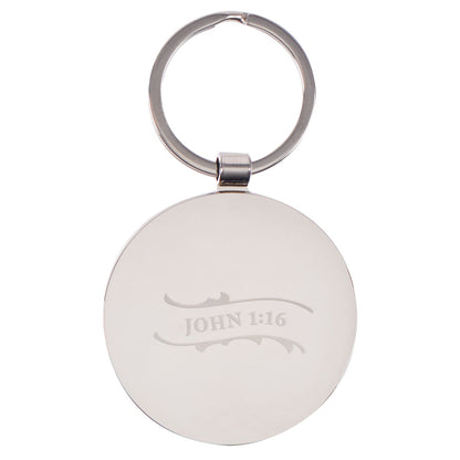 Grace Upon Grace Indigo Rose Gold Metal Epoxy-coated Keychain - John 1:16