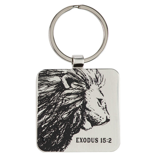 Strength and Defense Lion Silver Metal Keychain - Exodus 15:2