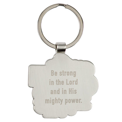 Be Strong in the Lord Silver Metal Keychain - Ephesians 6:10