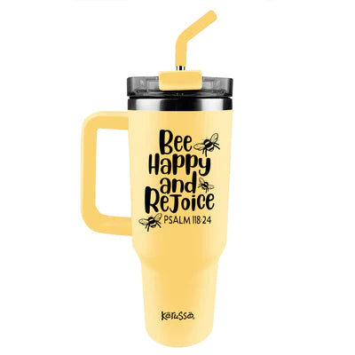 40 oz Stainless Steel Mug With Straw Bee Happy And Rejoice