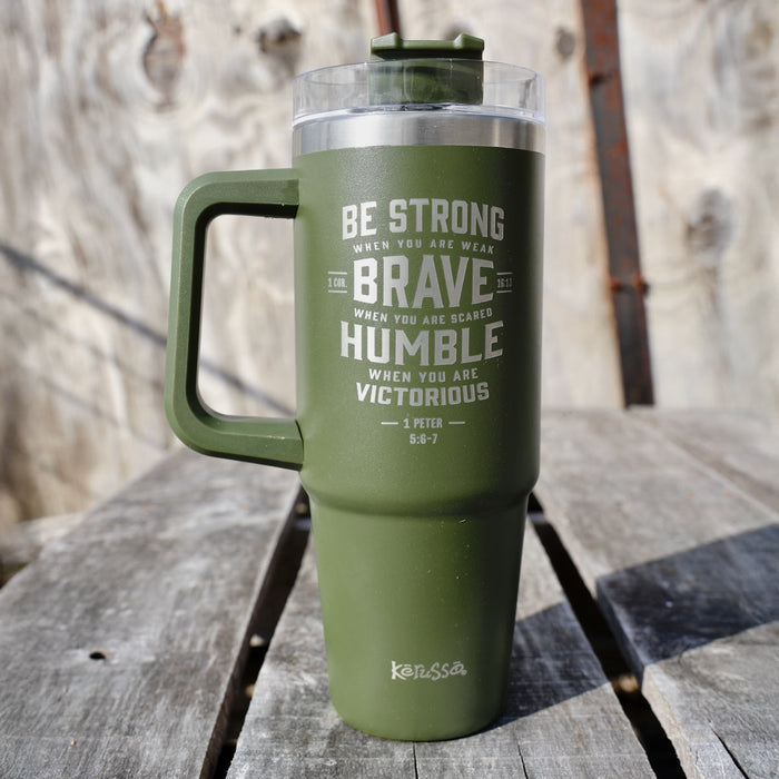 HOLD FAST 30 oz Stainless Steel Mug With Straw Strong Brave Humble