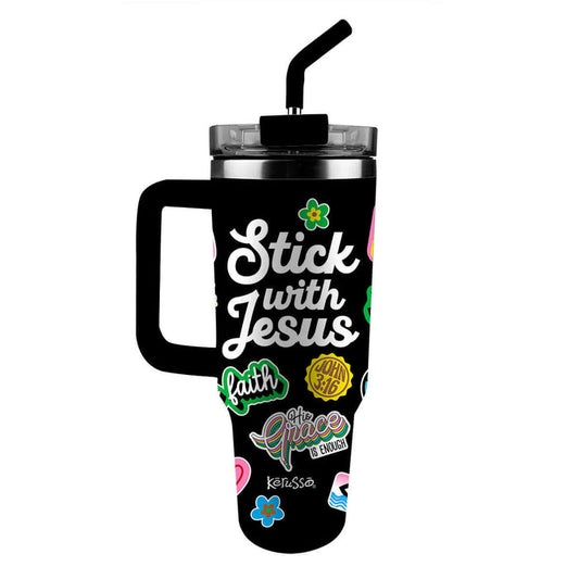 Kerusso 40 oz Stainless Steel Mug With Straw Stick With Jesus