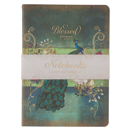 Blessed Peacock Large Notebook Set - Jeremiah 17:7