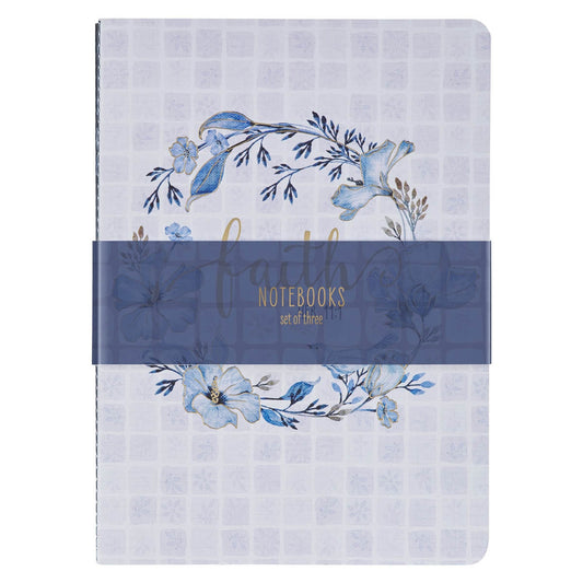 Faith Love and Grace Blue Floral Tile Notebook Set