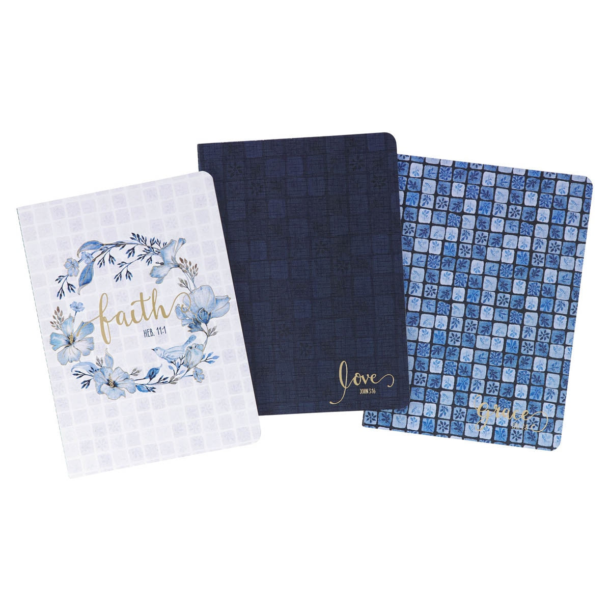 Faith Love and Grace Blue Floral Tile Notebook Set