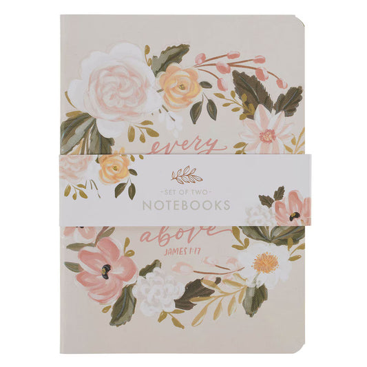 Good Gift and Rejoice Green and Cream Floral Medium Notebook Set