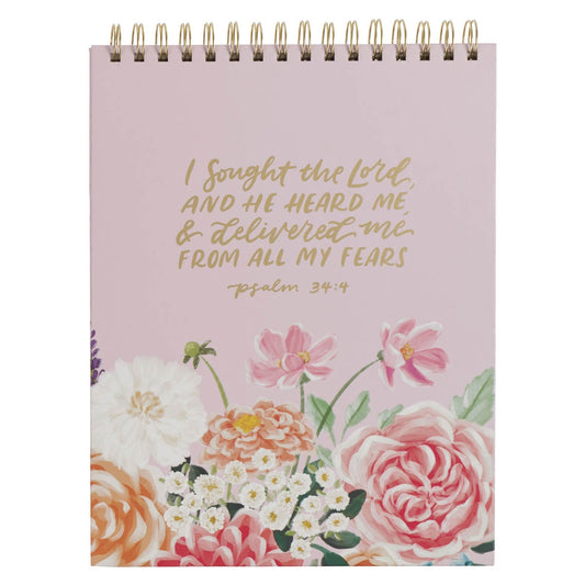 He Delivered Me Lilac Floral Spiral-bound Notepad - Psalm 34:4