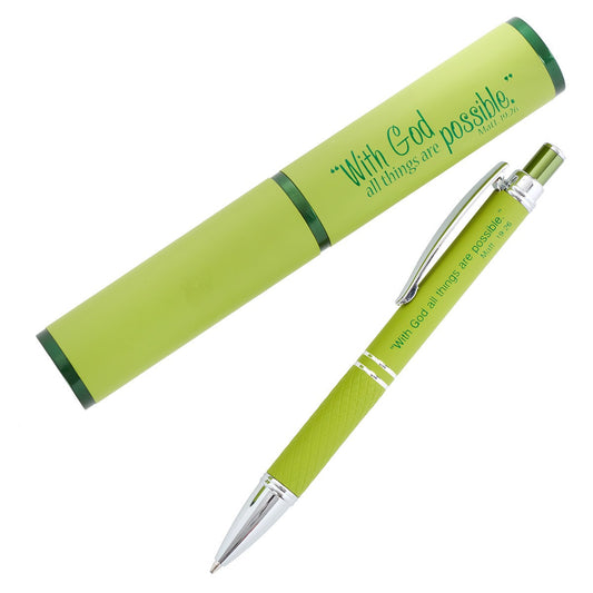 All Things are Possible Green Gift Pen and Case - Matthew 19:26