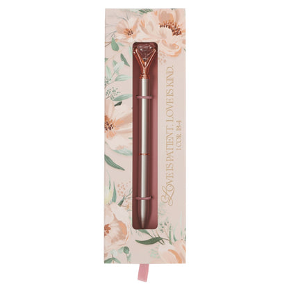 Love Silver and Rose Gold Diamond Classic Gift Pen - 1 Corinthians 13:4