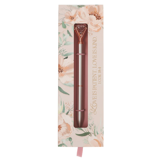 Love Silver and Rose Gold Diamond Classic Gift Pen - 1 Corinthians 13:4