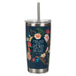 Trust Indigo Blue Floral Stainless Steel Travel Tumbler with Stainless Steel Straw - Proverbs 3:5