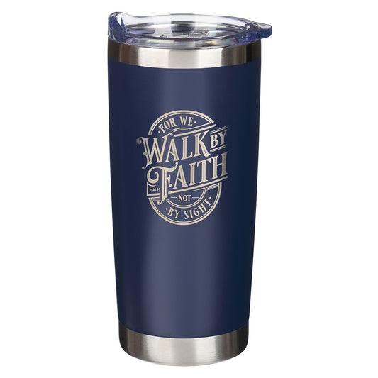 Walk By Faith Navy Stainless Steel Travel Tumbler - 2 Corinthians 5:7