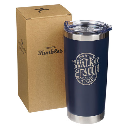 Walk By Faith Navy Stainless Steel Travel Tumbler - 2 Corinthians 5:7