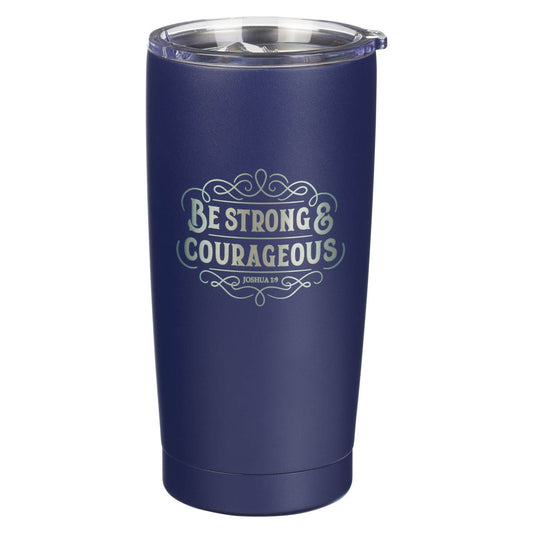 Strong and Courageous Navy Blue Stainless Steel Travel Tumbler - Joshua 1:9