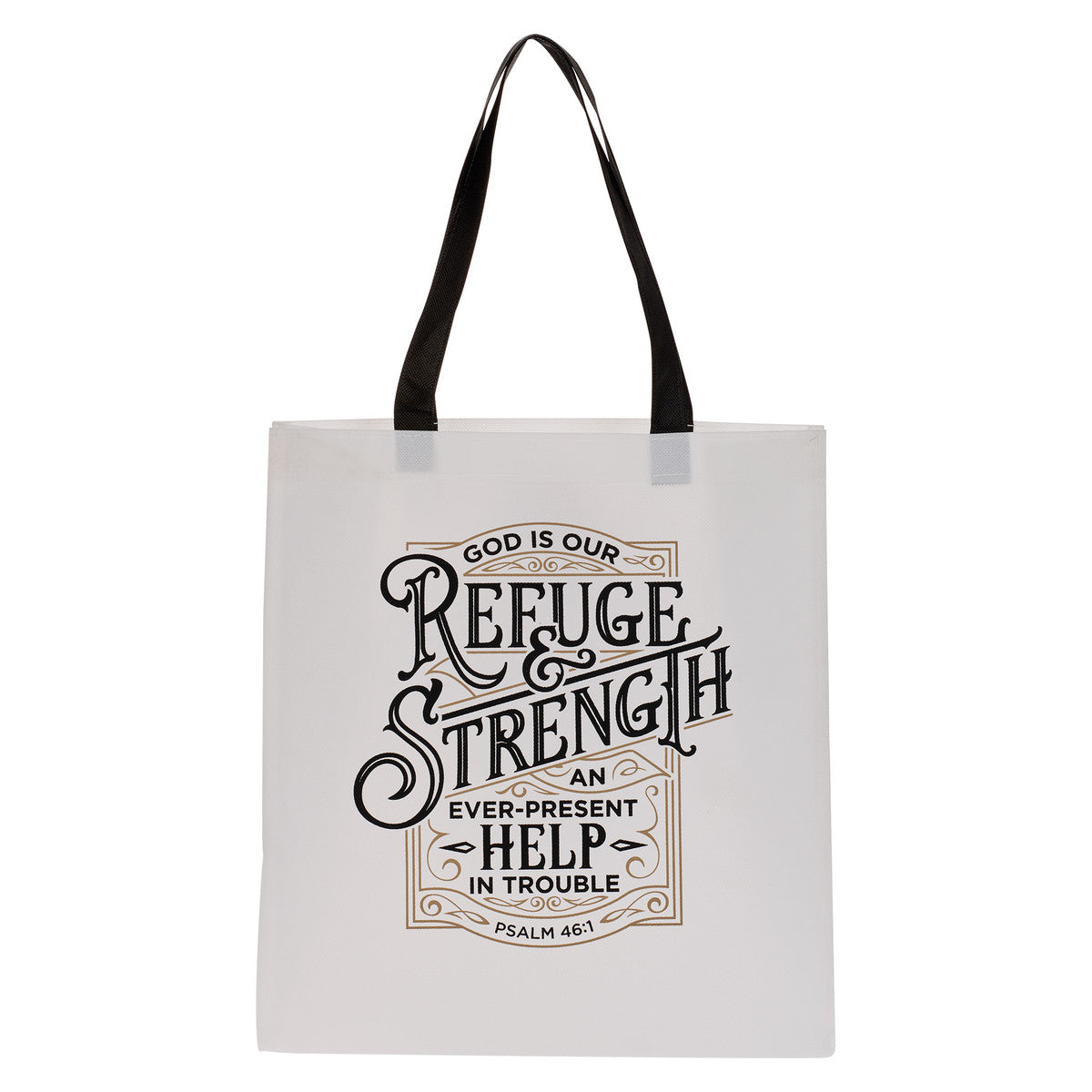 Refuge and Strength Black and White Shopping Tote Bag - Psalm 46:1