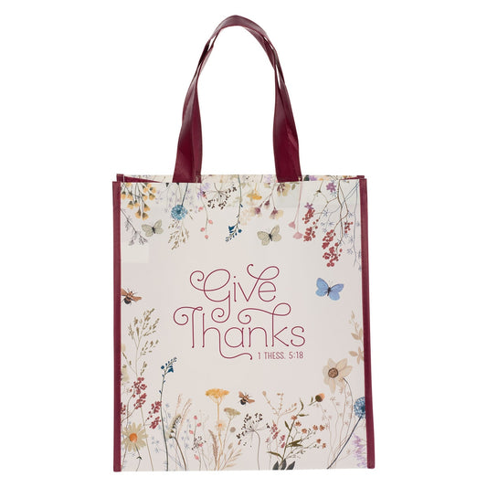 Give Thanks Topsy-Turvy Wildflower Non-Woven Coated Tote Bag - 1 Thessalonians 5:18