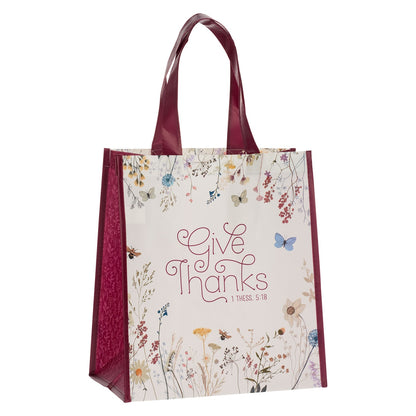 Give Thanks Topsy-Turvy Wildflower Non-Woven Coated Tote Bag - 1 Thessalonians 5:18