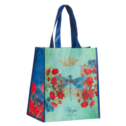 Hope Dragonfly Teal Non-Woven Coated Tote Bag - Isaiah 40:31