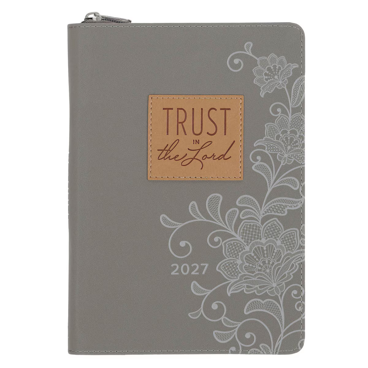 2027 Trust in the Lord Soft Gray Faux Leather Executive Planner with Zipper Closure - Proverbs 3:5