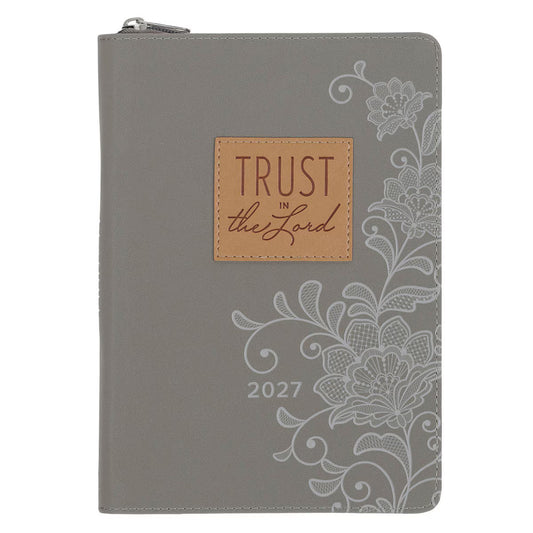 2027 Trust in the Lord Soft Gray Faux Leather Executive Planner with Zipper Closure - Proverbs 3:5