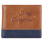 Strong and Courageous Butterscotch and Navy Genuine Leather Wallet - Joshua 1:9