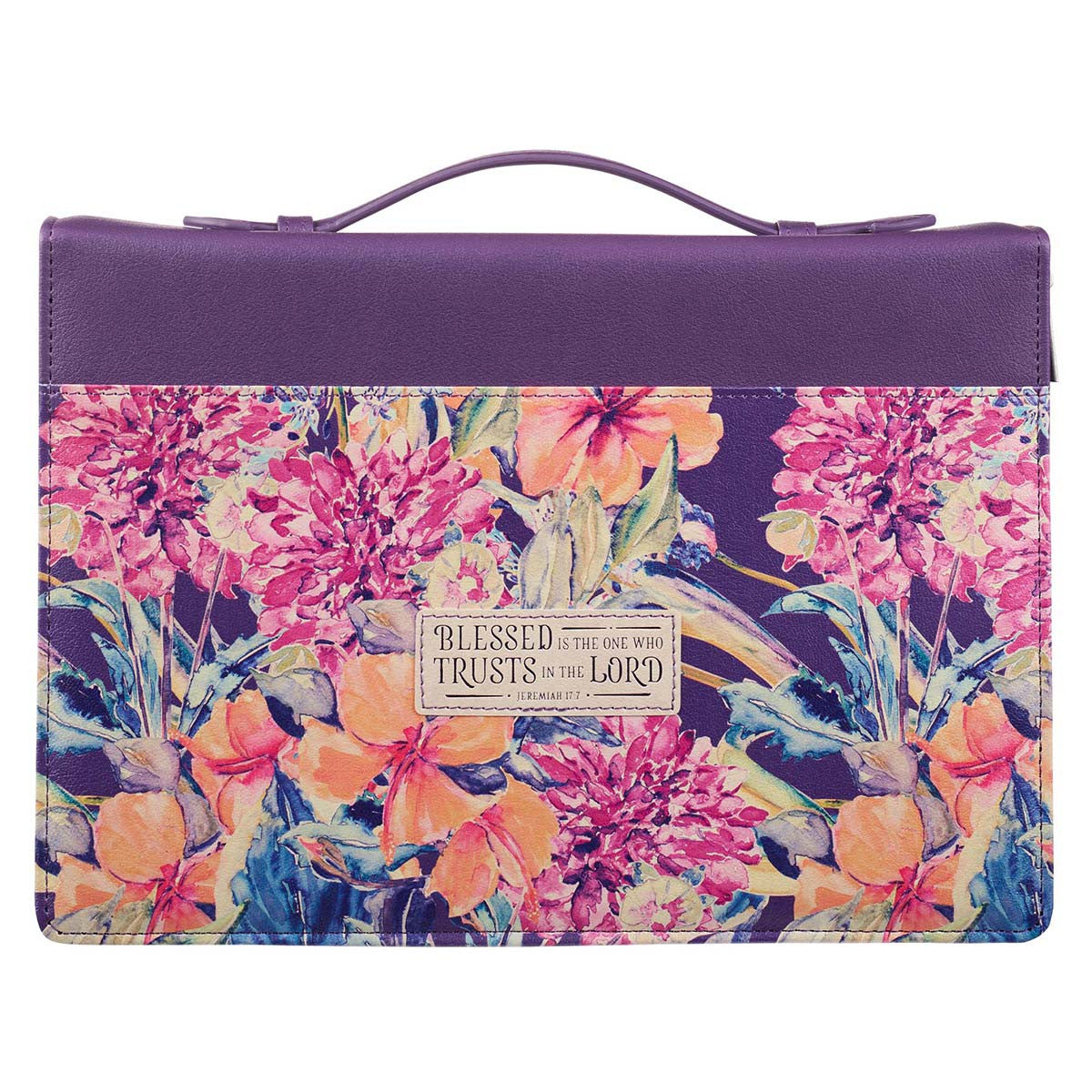 Purple Floral Blessed Is The One Faux Leather Fashion Bible Cover - Jeremiah 17:7